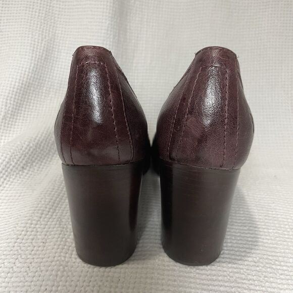 FRYE Carson Pump 73916 Burgundy Leather Round Toe Block Heel Shoes 7.5M - Picture 4 of 13